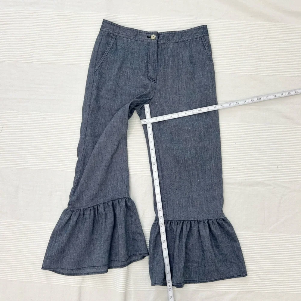 Anthropologie Ett Twa Chambray Linen Ruffle Crop Pants - Picture 7 of 16